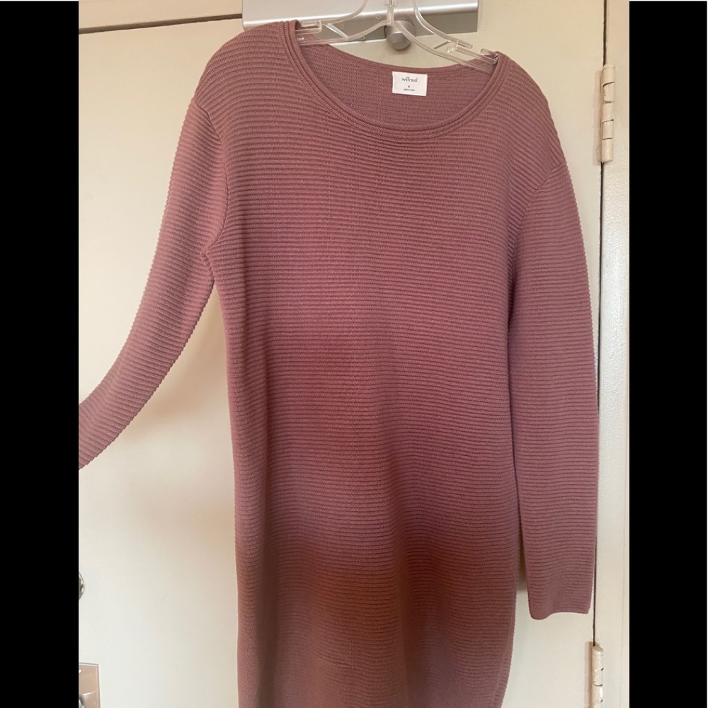 Mauve Ribbed Long Sleeve Dress